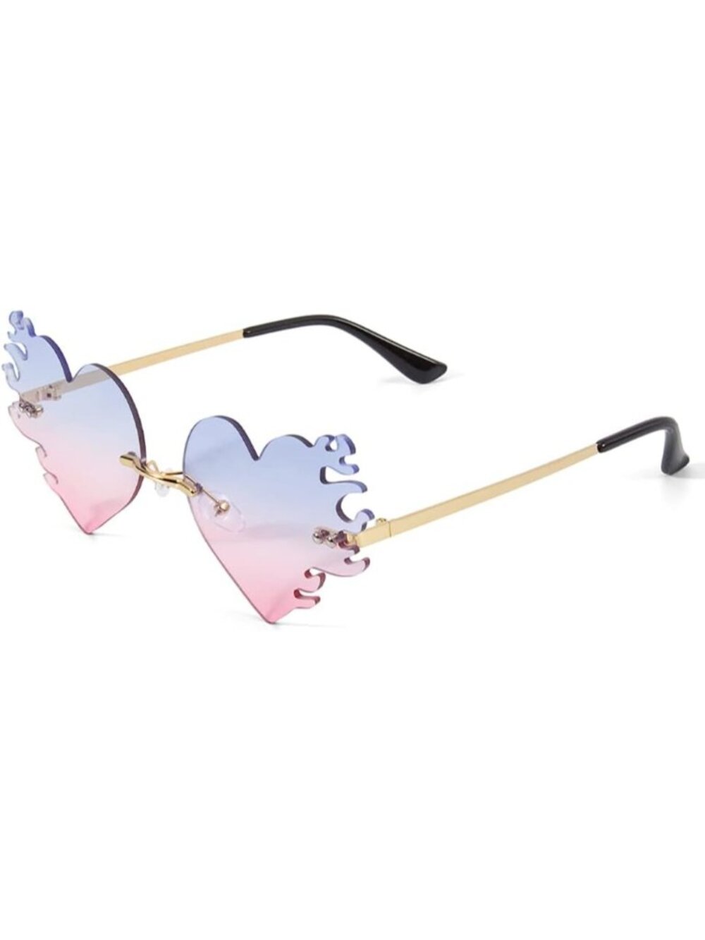 Women's Pink Blue Trendy Rimless Melting Heart Fire Flame Novelty Sunglasses